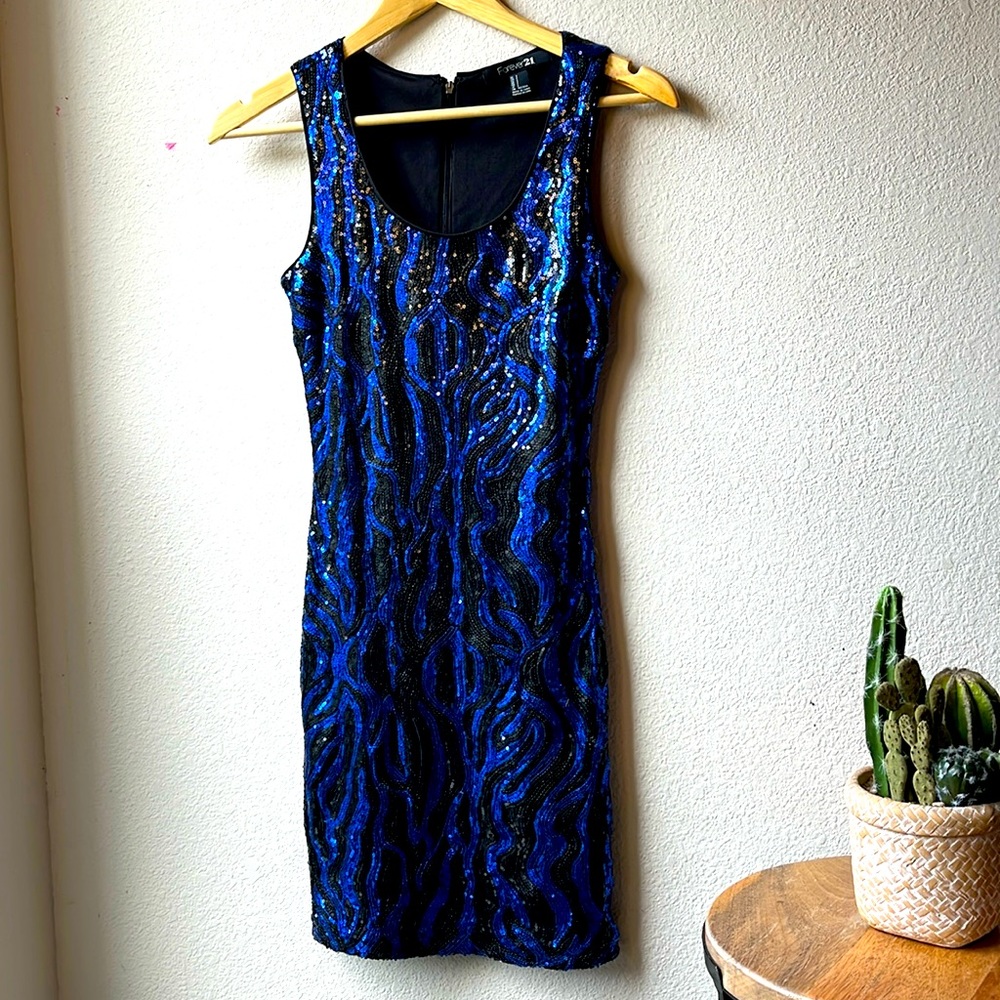 Forever 21 Small Sequin Mini Dress Blue Black